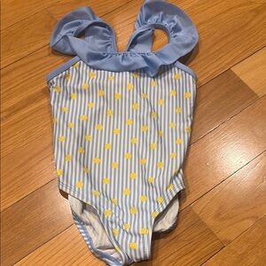 Vibrant Blue and Yellow One Piece Swimsuit with Ruffled Straps